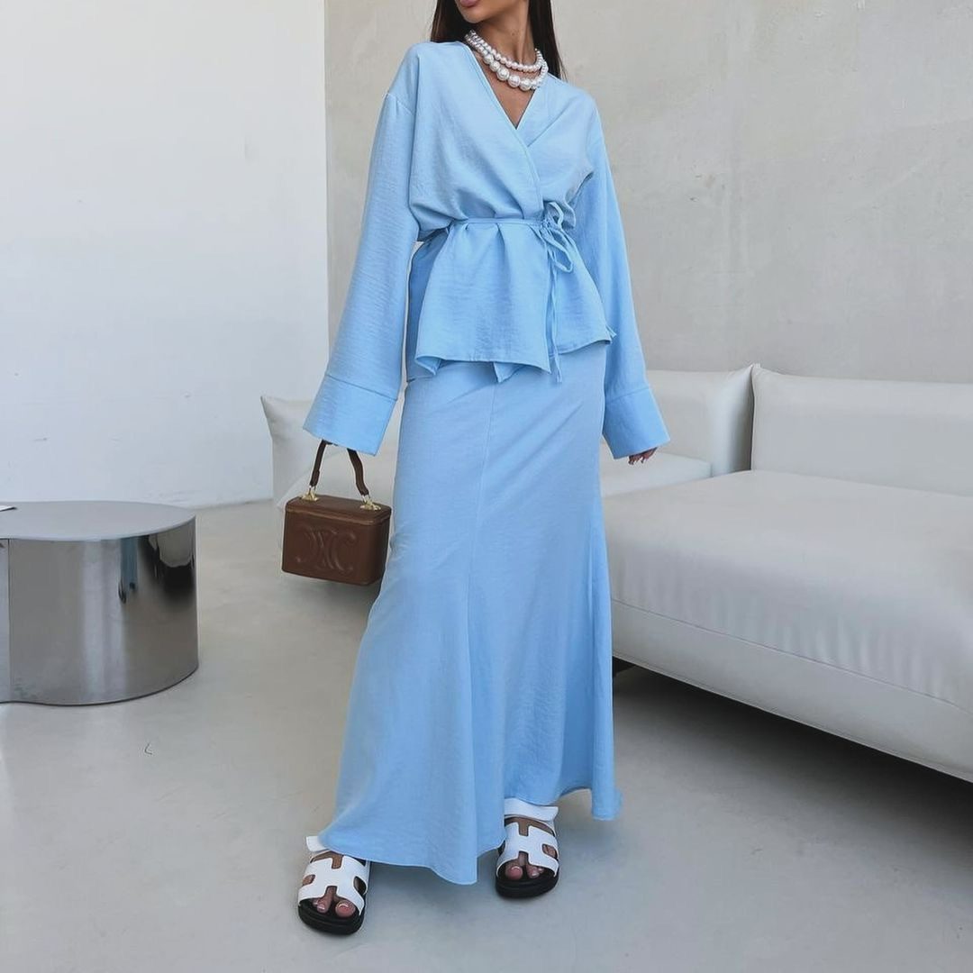 Autumn And Winter Lacing Waist-controlled Top Long Dress