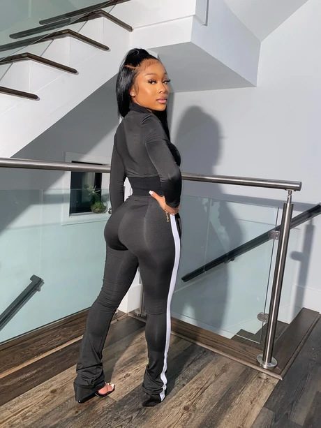 Pure color stitching fashion sports two-piece suit