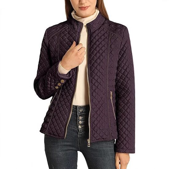 Women’s Lightweight Quilted Padded Zip Jacket – Stand Collar