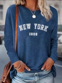 Women's Printed Long Sleeve Hoodless Sweatshirt