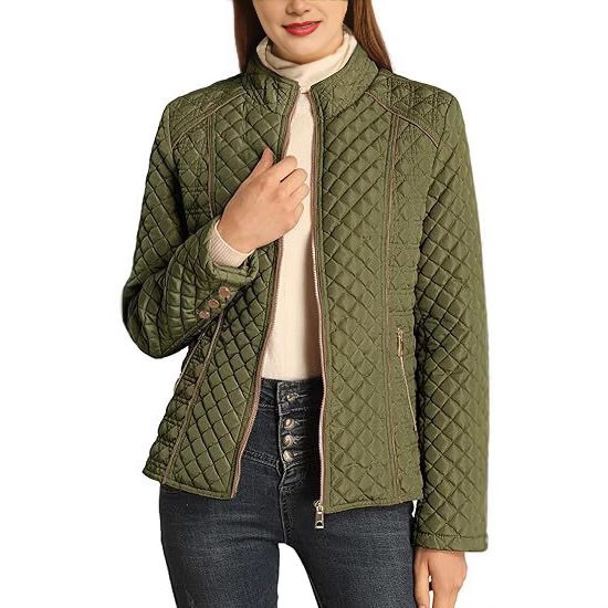 Women’s Lightweight Quilted Padded Zip Jacket – Stand Collar