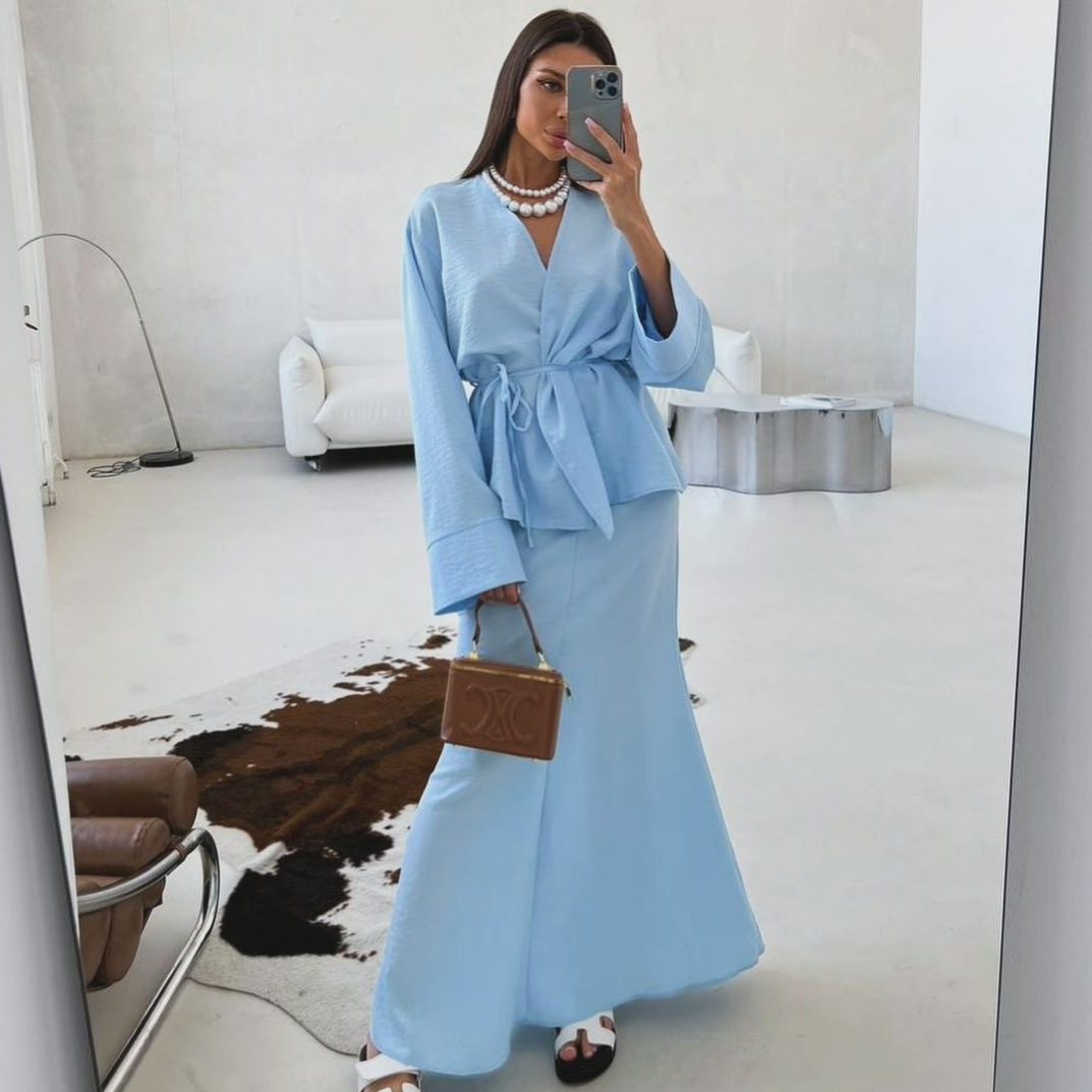 Autumn And Winter Lacing Waist-controlled Top Long Dress