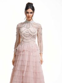 Elegant And Heavy Craft Long Sleeve Beaded Dress