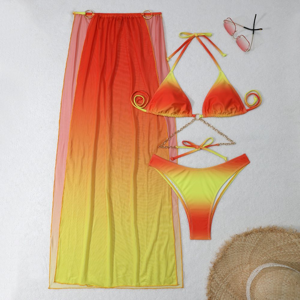 Women's Drawstring Banded Bikini Three-piece Swimsuit