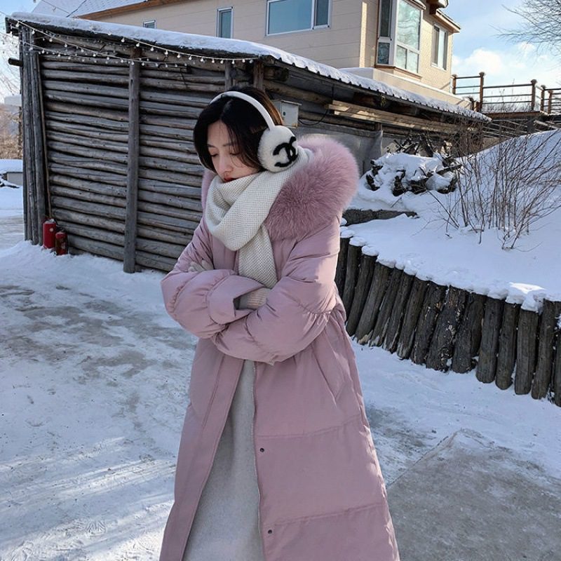 White Duck Down Jacket Women's Mid-length Big Fur Collar Loose Thick