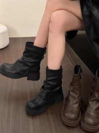 British Street Pleated Sleeve Slugged Bottom Boots