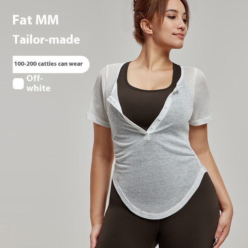 Plus Size Yoga Wear Blouse Short Sleeve Waist-controlled