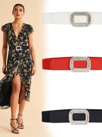 Women's Rhinestone Inlaid Pair Buckle Elastic Elastic All-match Girl Dress Belt