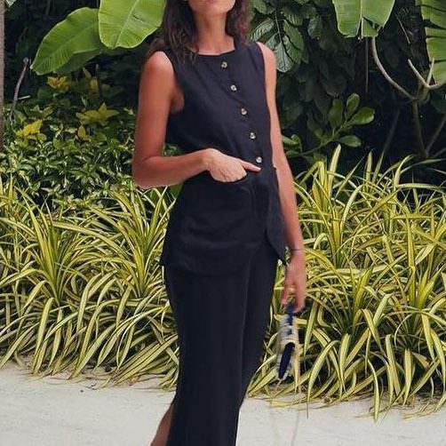 French Laziness Casual Cotton Square Collar Sleeveless