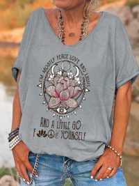 Loose V-neck Short Sleeve Digital Printed T-shirt