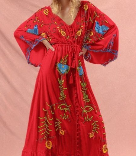 Loose Vacation Bohemian Flowers Embroidery Tassel Dress