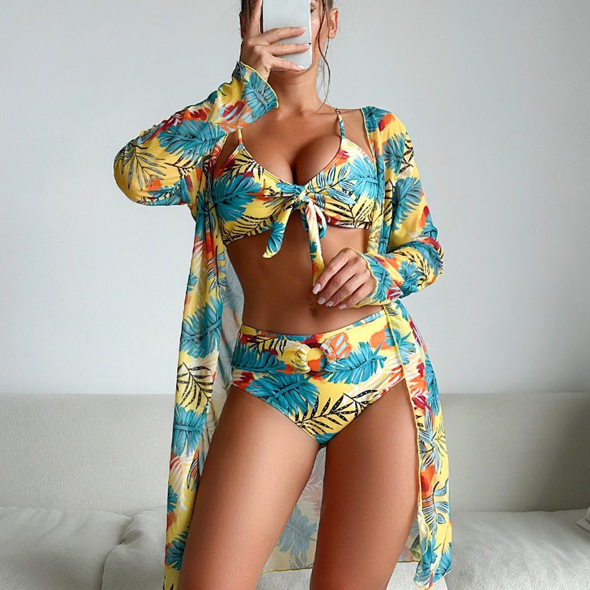 Stylish Swimwear & Printed Bikini Three-Piece Women’s Swimsuit