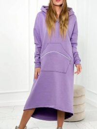 Women's Hooded Zipper Sweatshirt Dress Loose Casual Solid Color Sweatshirt Dress