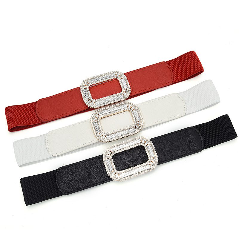 Women's Rhinestone Inlaid Pair Buckle Elastic Elastic All-match Girl Dress Belt