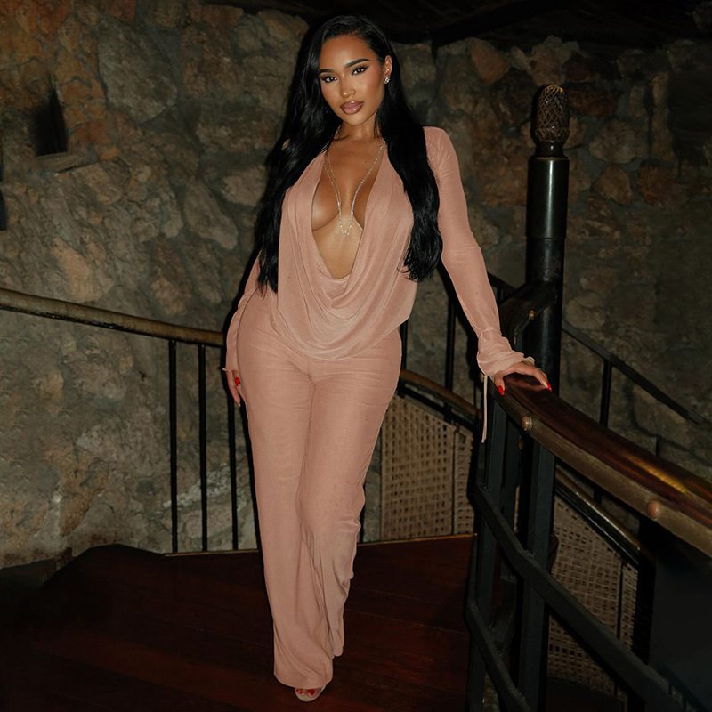 Women's Fashion Sexy Lace-up Long-sleeved Top Slim Trousers Suit