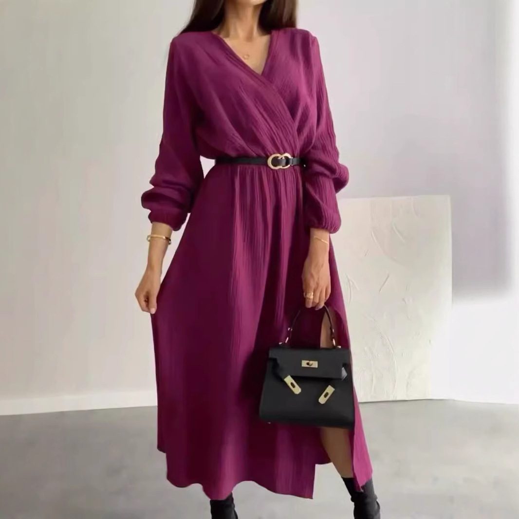 Buy Women's Clothing Online | Buy Trending Dresses for Women Fashion Long Sleeve Solid Color Waist Tight Dress