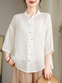 New Chinese Handicap Shirt Women's Loose Plus Size Casual Retro Cotton And Linen Top Air Conditioning Sunscreen Cardigan