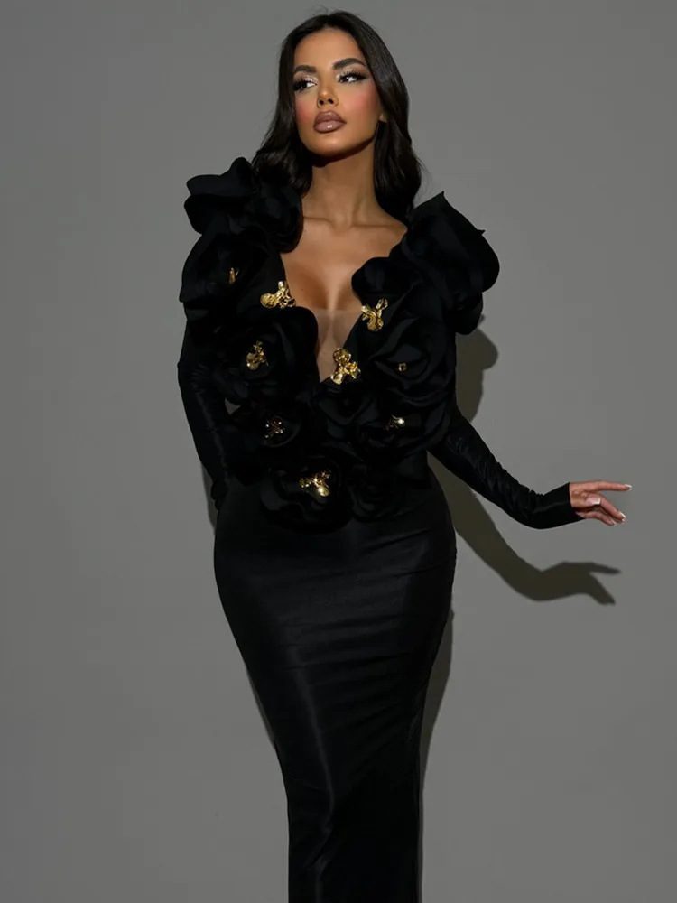 Women's Three-dimensional Flower Sexy Dress Euros