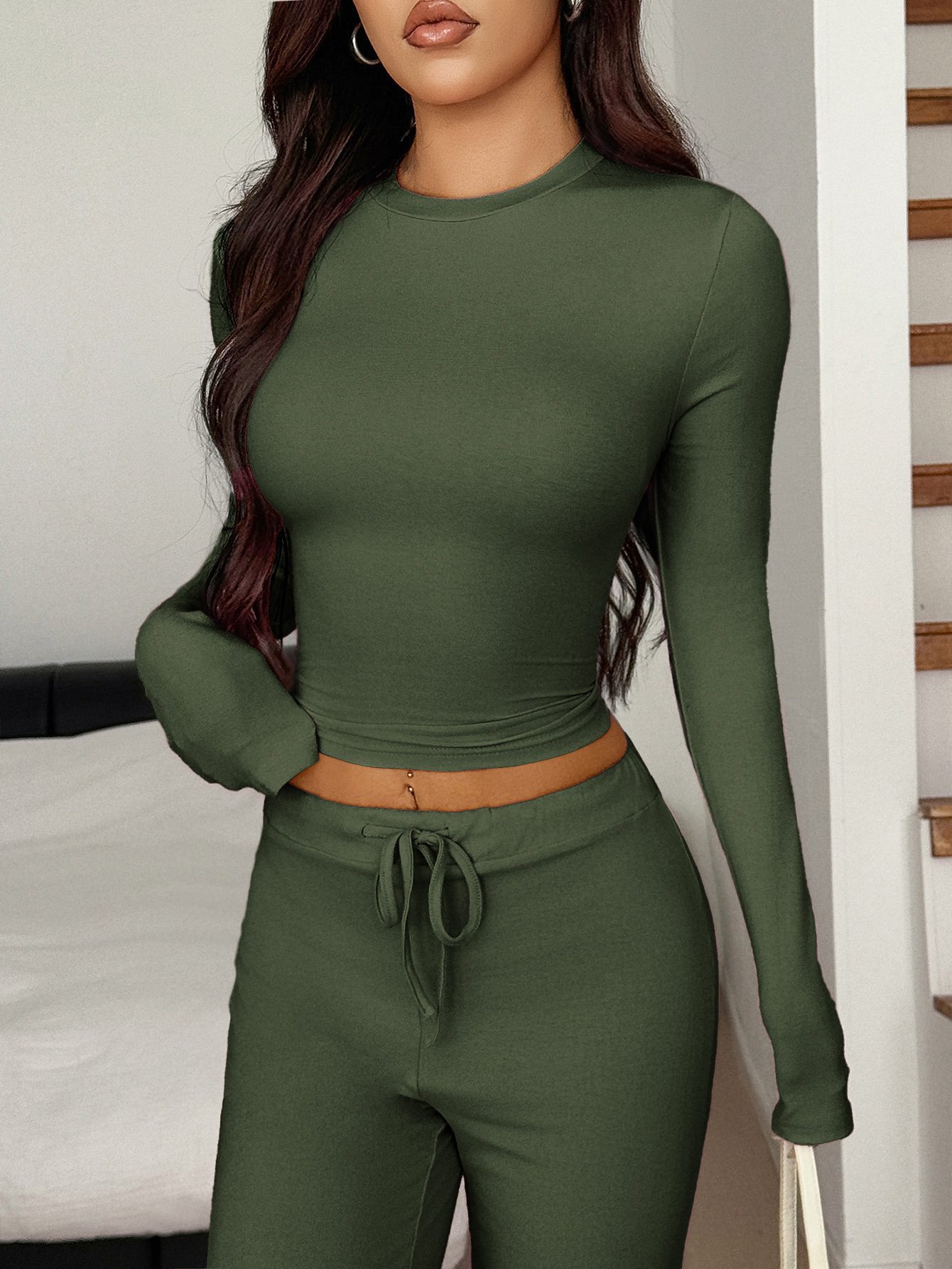 Sports Style Long Sleeve Trousers Suit Women's Clothing