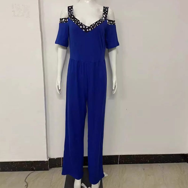 Plus Size Women's V-Neck Rhinestone Jumpsuit