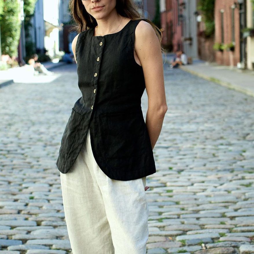 French Laziness Casual Cotton Square Collar Sleeveless