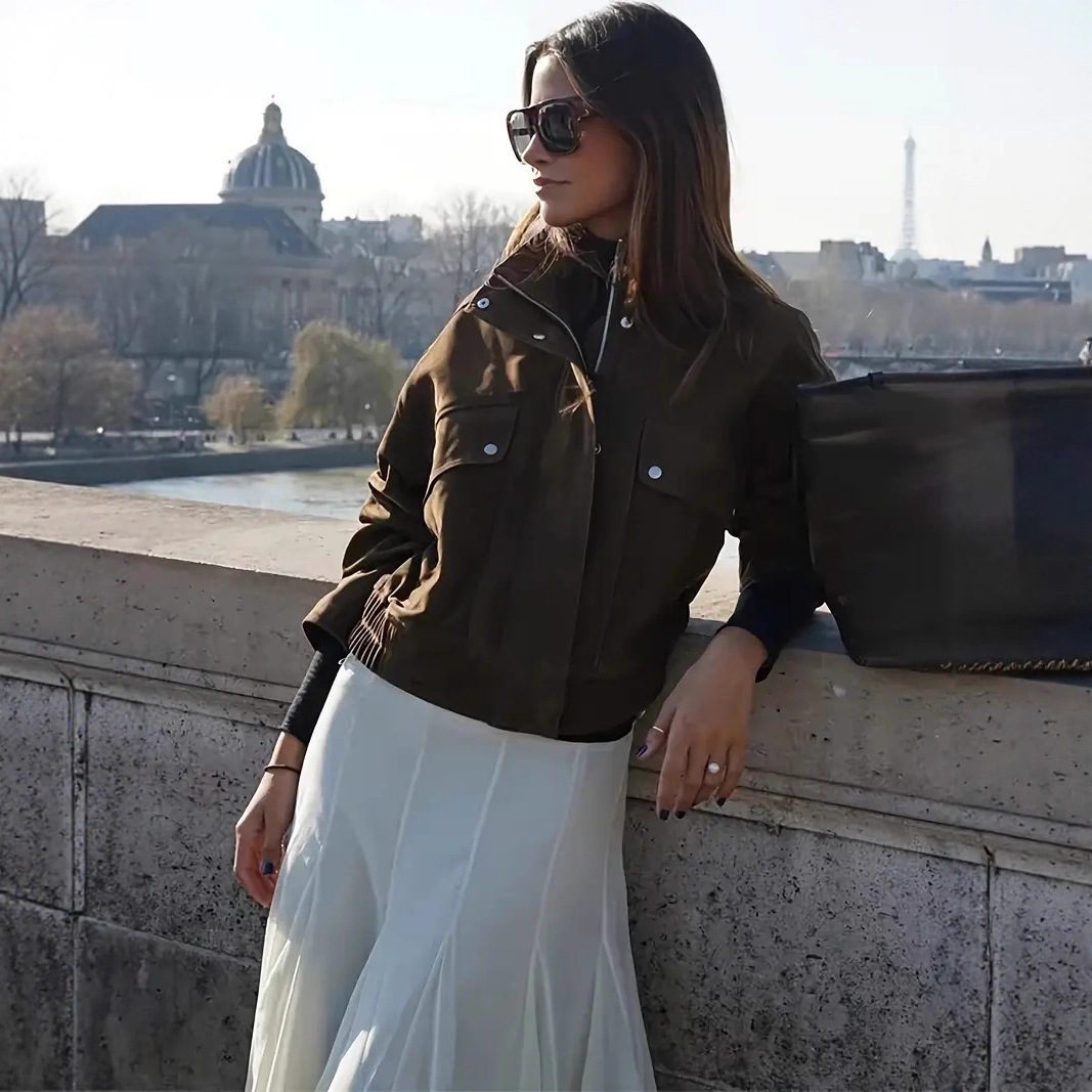 Jacket Brown Coat Front Zipper Short Trench Coat Coat