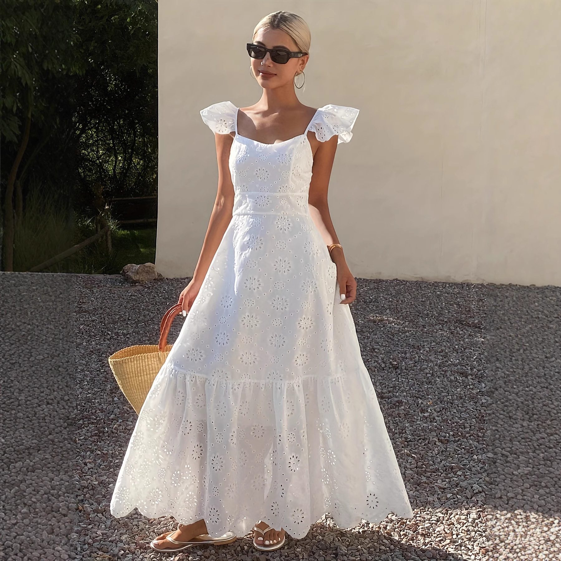 French Style Temperament Long Cutout Sling Long Dress