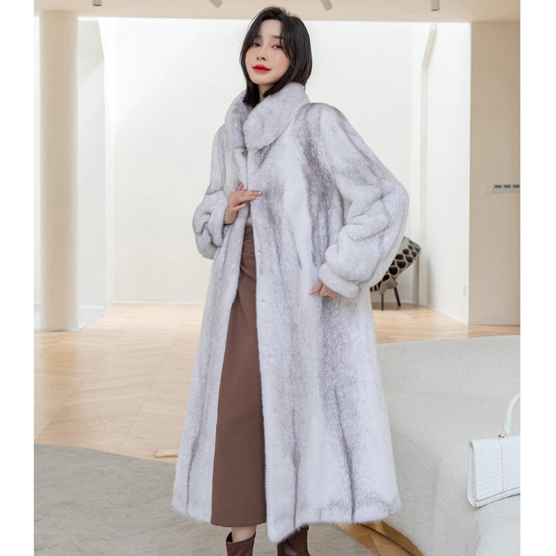 Fashionable Stylish Stand-up Collar Thermal Light Mink Fur Coat