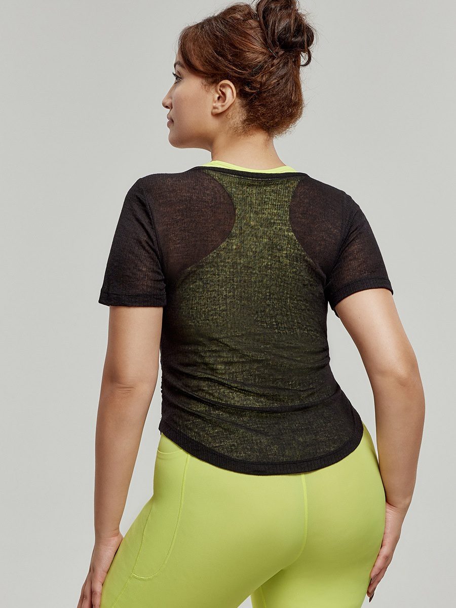 Plus Size Yoga Wear Blouse Short Sleeve Waist-controlled