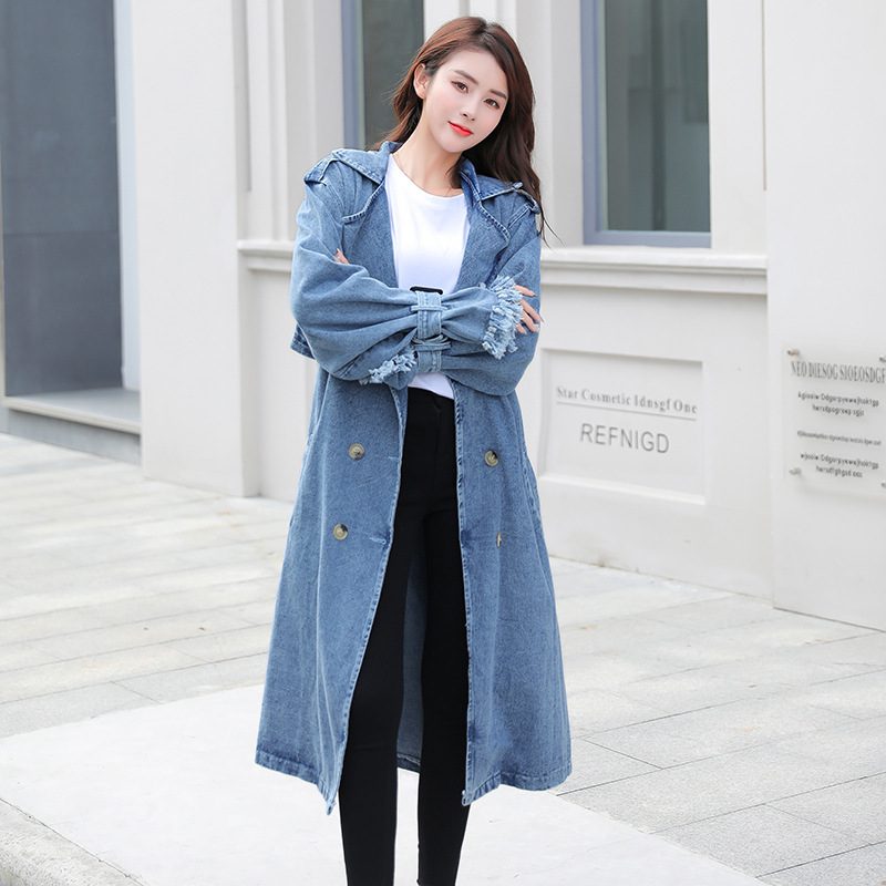 Women's Denim Belted Mid-Length Coat