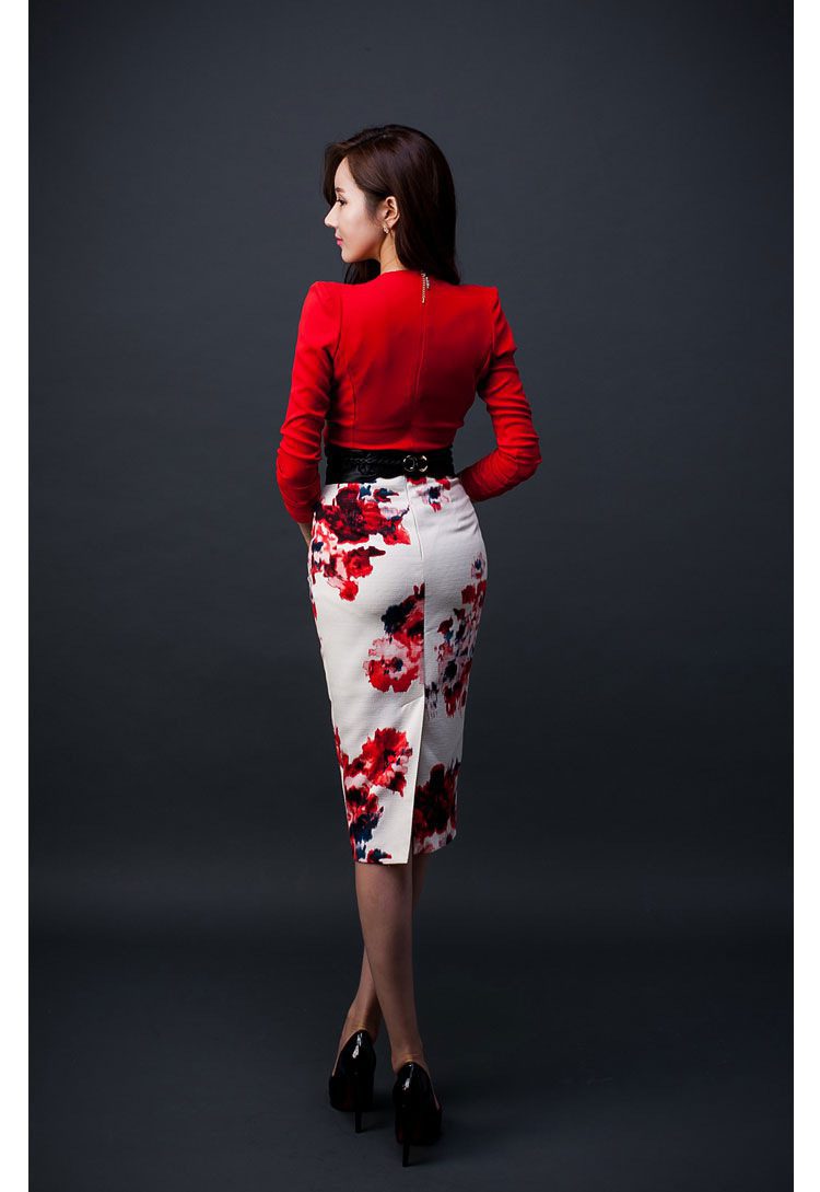 Deep V Top Printed Pack Hip Skirt Two Piece Set