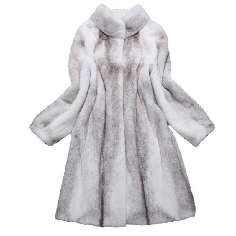 Fashionable Stylish Stand-up Collar Thermal Light Mink Fur Coat