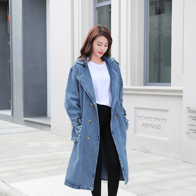 Women's Denim Belted Mid-Length Coat