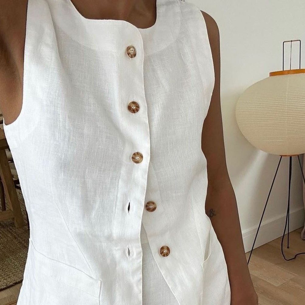 French Laziness Casual Cotton Square Collar Sleeveless