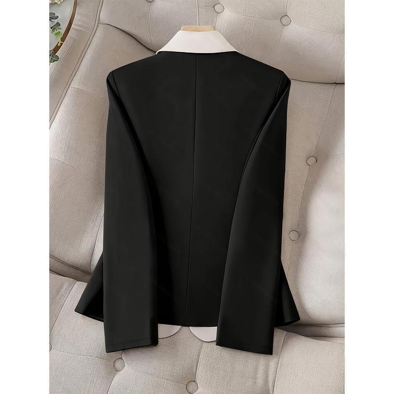 Women's Black And White Contrast Lapel Single Button Suit Top