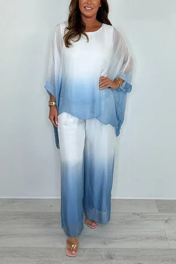 European And American Loose Wide Leg Pants Two-piece Set For Women