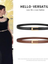 Cowhide Retro Black All-match Decorative Skirt Suit Jeans Leather Thin Belt