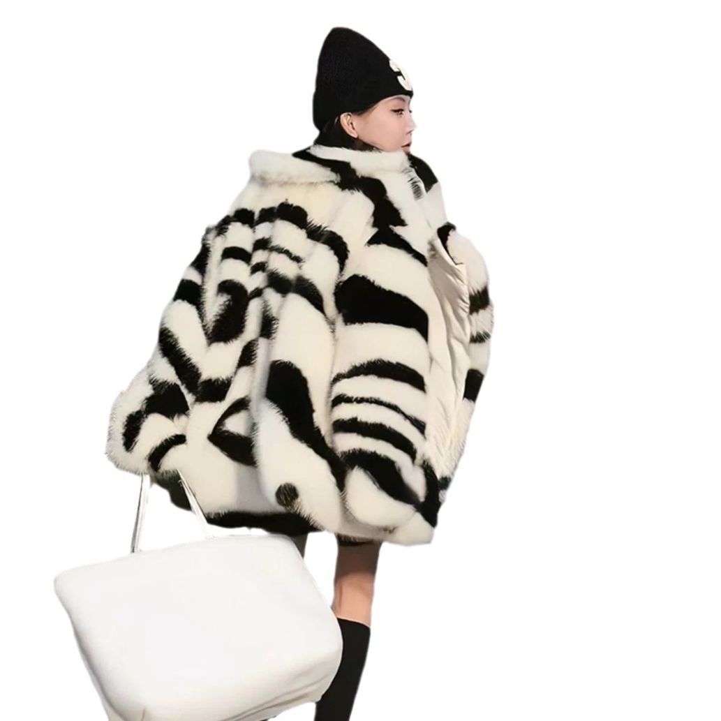 Fashionable Stylish Casual Zebra Stripe Large Skimmer Collar Top