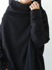 Cotton Pullover Round Neck Loose Turtleneck Long Sleeve