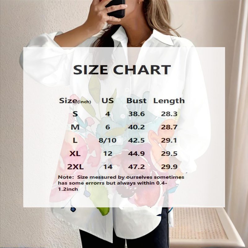 Women's Notch Lapel Long Sleeve Blouse With Colorful Floral Print - Chest Pocket Button-Up Shirt For Spring&Fall