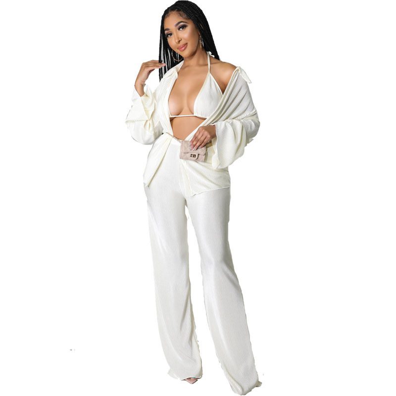 Temperament Commute Solid Color Long Sleeve Three-Piece Set – Elegant & Stylish