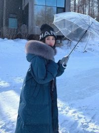 White Duck Down Jacket Women's Mid-length Big Fur Collar Loose Thick