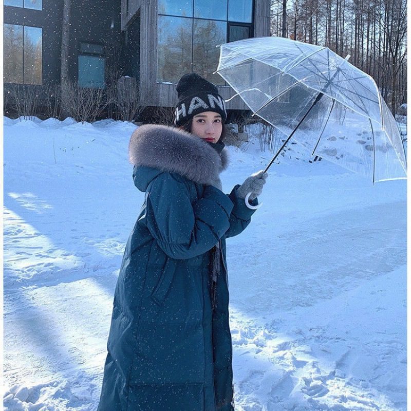 White Duck Down Jacket Women's Mid-length Big Fur Collar Loose Thick