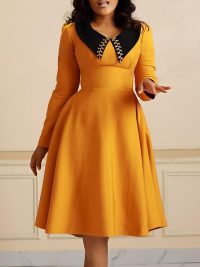 Long Sleeve Lapel Elegant Slimming Large Hem Dress