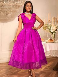 European And American Sexy V-neck Bow Sleeveless Dress