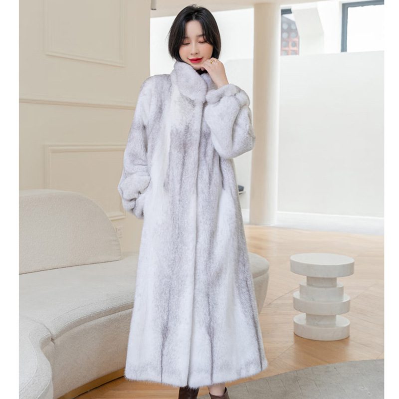 Fashionable Stylish Stand-up Collar Thermal Light Mink Fur Coat