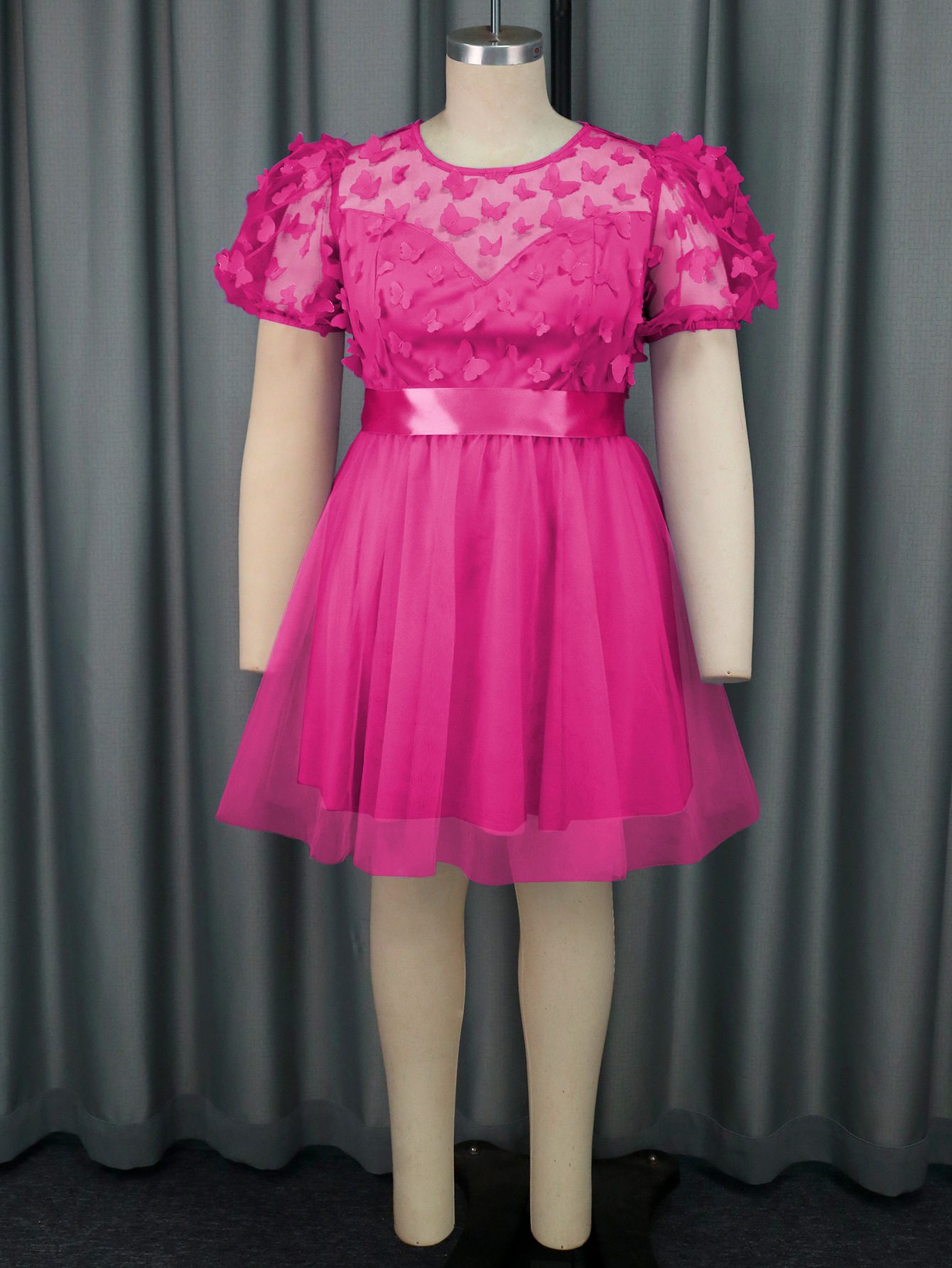 Three-dimensional Butterfly Gauzy Gown Short Sleeve Cute Lady Dress