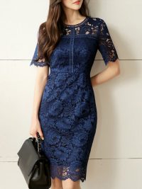 Waist Slimming Temperament Lady Mid-length Lace Dress