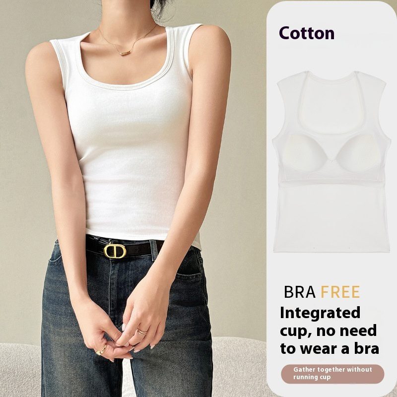 Women's Pure Cotton With Chest Pad Sling Small Tank Top Top