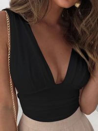 Women's Temperament Pure Color Pleated Deep V-neck Vest